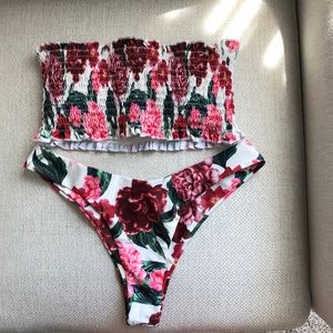 Ruched floral swimsuit top & cheeky bottoms